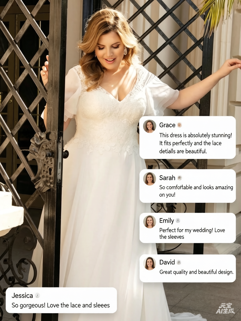 A Line Ethereal Plus Size V-neck Chiffon Wedding Dress