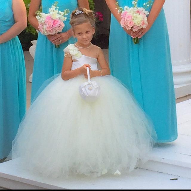 Flower Girl Navy And Gold Nautical One Shoulder Tulle Flower Girl Dress