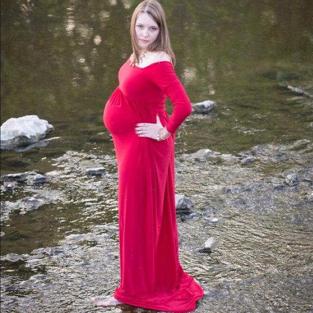 Off-the-shoulder Long Sleeve Jersey Maternity Dress